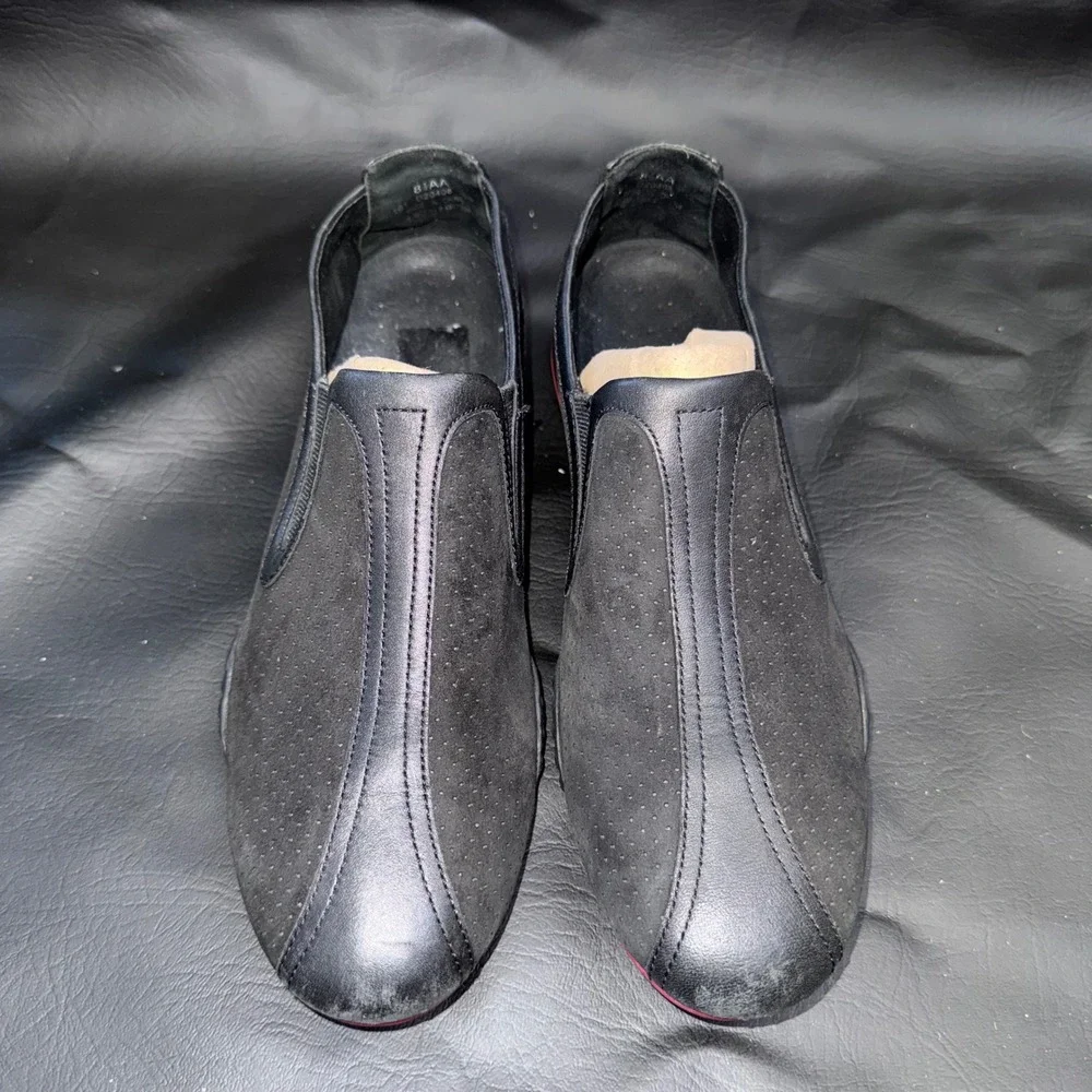 Nike Air Slip On Loafers Black Suede Leather Perforated Driving Shoes 8.5AA